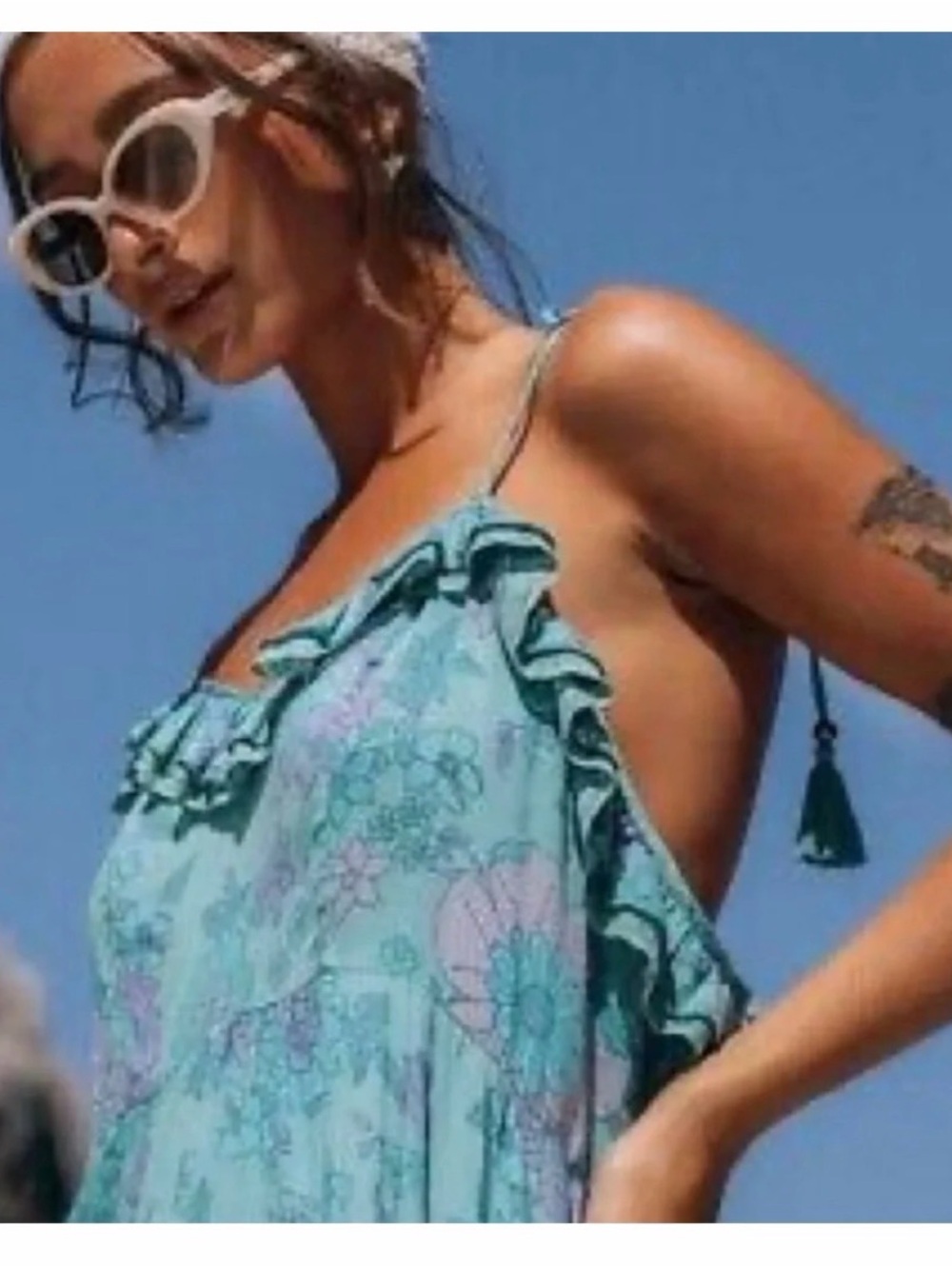 Spell Aqua Floral Ruffle Backless Sundress
